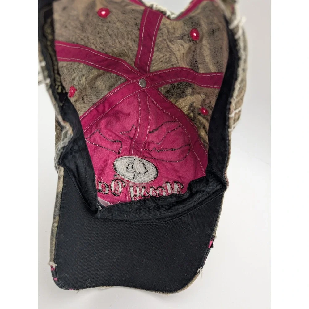 Mossy Oak Camo Distressed Baseball Cap Pink Embroidery Signatures Adjustable Hat